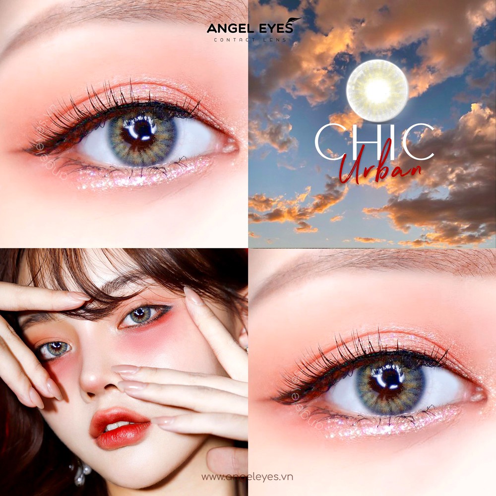 [TẶNG KÈM QUÀ] Lens xám tây tự nhiên Angel Eyes - URBAN CHIC - Lens mắt xám Silicone đường kính 13.8 - Độ cận 0-6